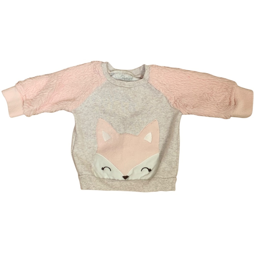 🌟3/$15🌟 Cozy Fox Sweatshirt Beige Pink Crewneck Faux Fur Sleeves Baby 6-9M